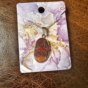 Artisan red jasper Stone Pendant Necklace on 925 silver chain
